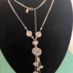 Lia Sophia Silver-Tone Layered Disc & Heart Tassel Necklace